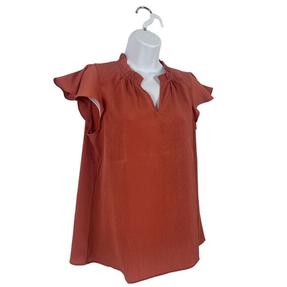 Nine West Womens Rust Ruffled Flutter Sleeve Top Size Small - Picture 3 of 9